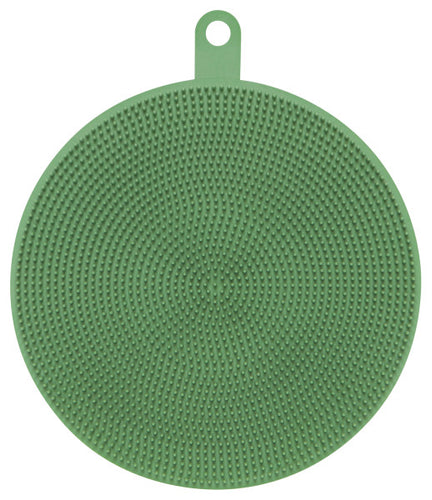 Green silicone potholder with textured surface on a white background