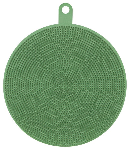 Green silicone potholder with textured surface on a white background