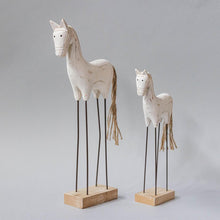 Set of 2 White Washed Wooden Horse Figurines