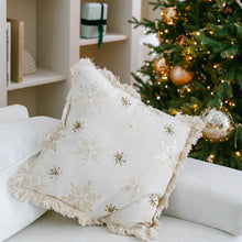 Cream and Gold Snowflake Decorative Pillow