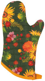 Oven mitt with floral pattern on a green background