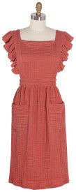 Sumac Coral Vintage Inspired Apron Ruffled Straps - Danica