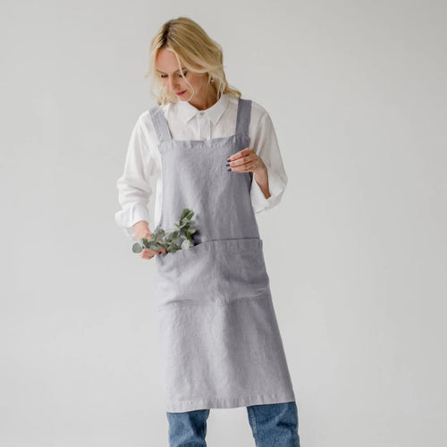 Linen Tales Crossback Apron - Light Grey 