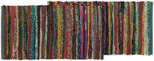 Multicolored striped table runner with a woven pattern