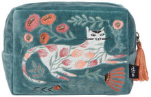 Velvet Embroidered Cat Cosmetic Bag