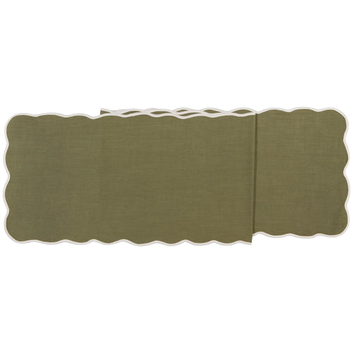 Green cotton placemat with white scalloped detailing Danica Canada