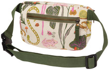 Fanny pack with a colorful nature-themed design on a white background