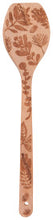 Wooden spoon with floral patterns on a wooden handle