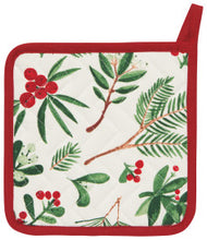 Potholder with holly leaf and berry pattern on a white background