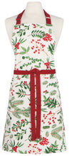 Winter berry apron with a red ribbon on a mannequin against a white background
