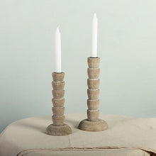 White Wash Wooden Taper Candle Holders