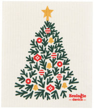 Christmas tree design with colorful ornaments on a white background