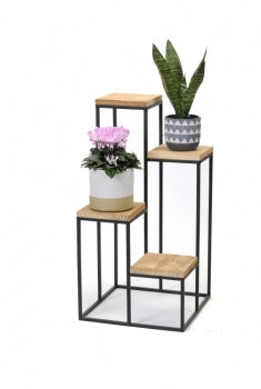 Black Metal and Wood 4 Tier Plant Stand